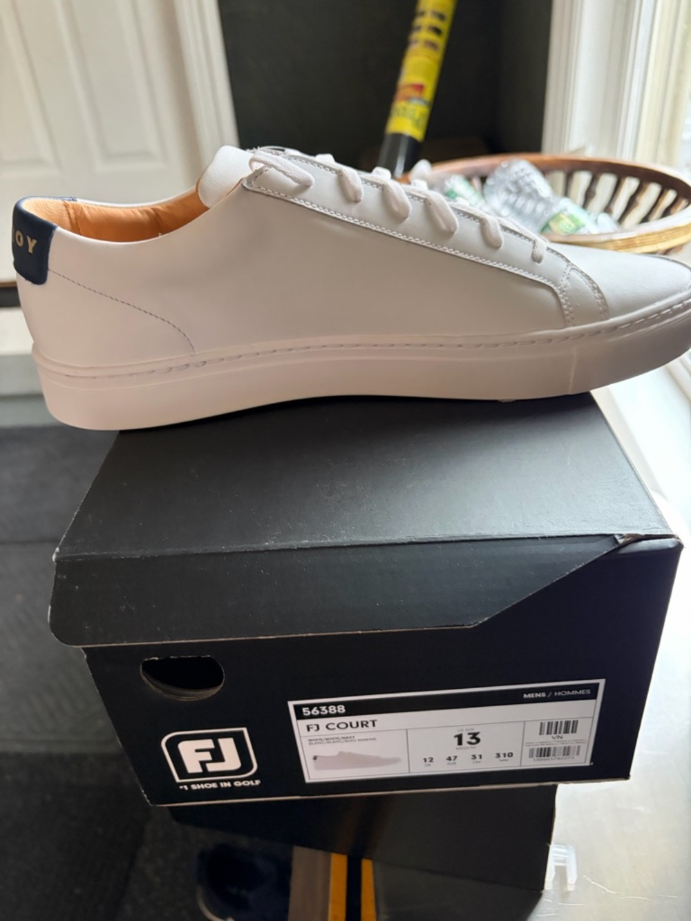 FootJoy White Low-Top Leather Sneaker with Navy Heel Tab